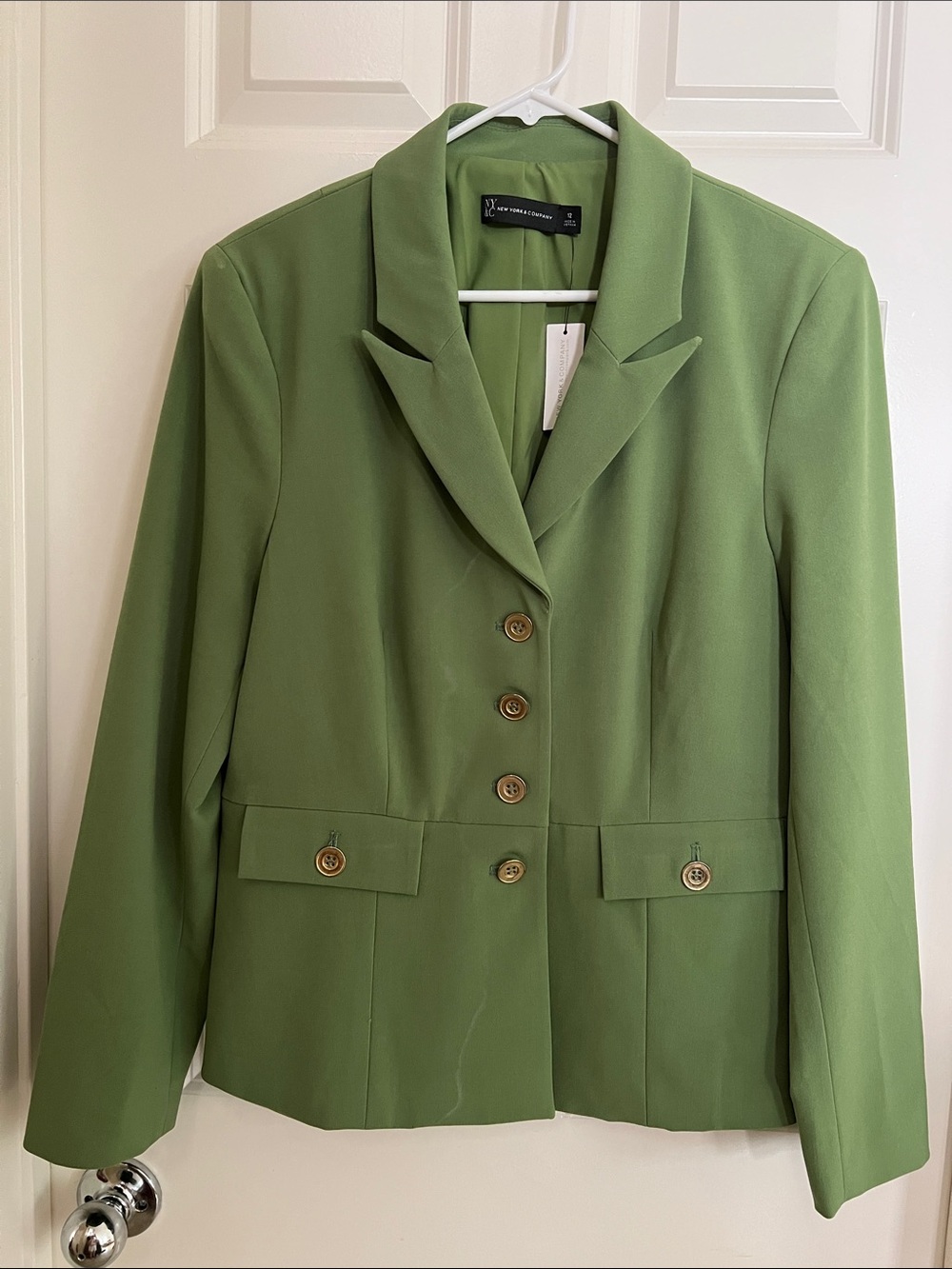 New York & Company Olive Green Notch-Lapel Blazer